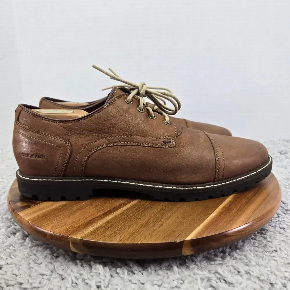 Cole Haan Mens 10M Grand Os Nathan Brown Leather Lugged Casual Cap Toe Oxford